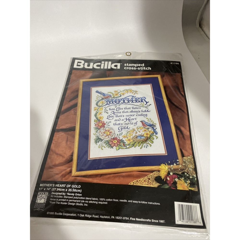 Bucilla Stamped Cross Stitch Kit Unisex 11x14 Multi New Mother's Heart of Gold